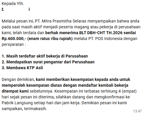 Pencairan BLT DBHCHT